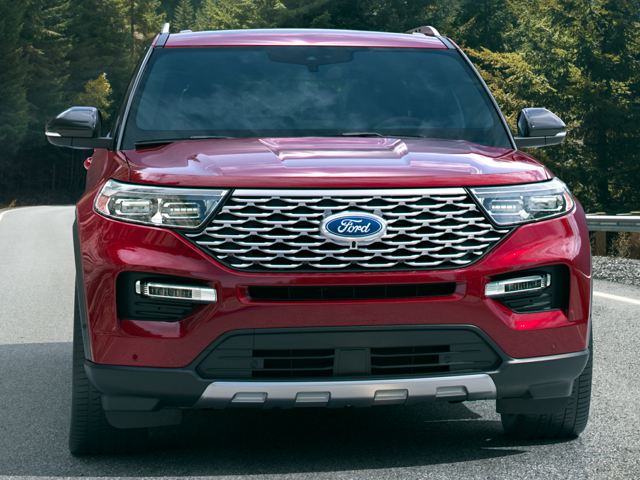 Front view of a parked, red 2023 Ford Explorer. | Ford dealer in Jacksonville, AR | Crain Ford of Jacksonville