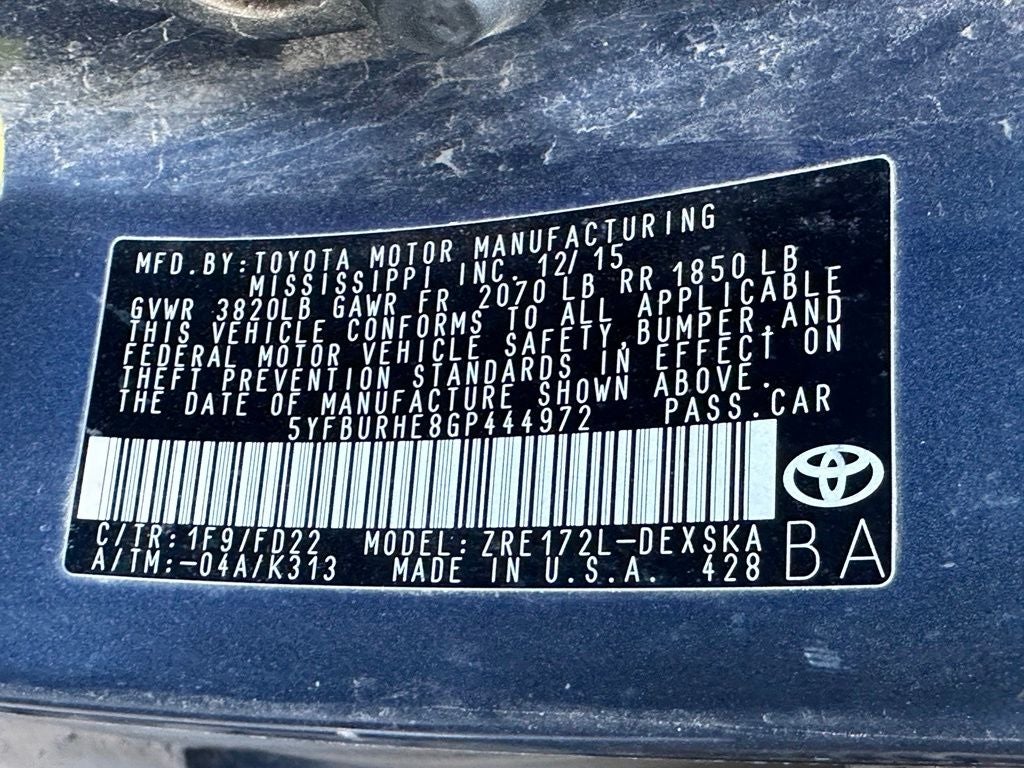 2016 Toyota Corolla S Plus - 37 MPG / POWER MOONROOF