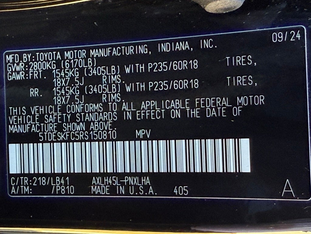 2024 Toyota Sienna Platinum 7 Passenger