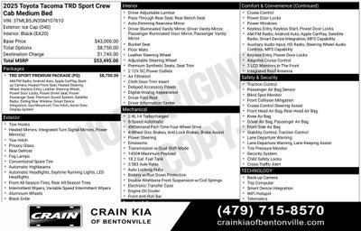 2025 Toyota Tacoma TRD Sport Premium - 4WD / SUNROOF / $8,750 Premium Pkg