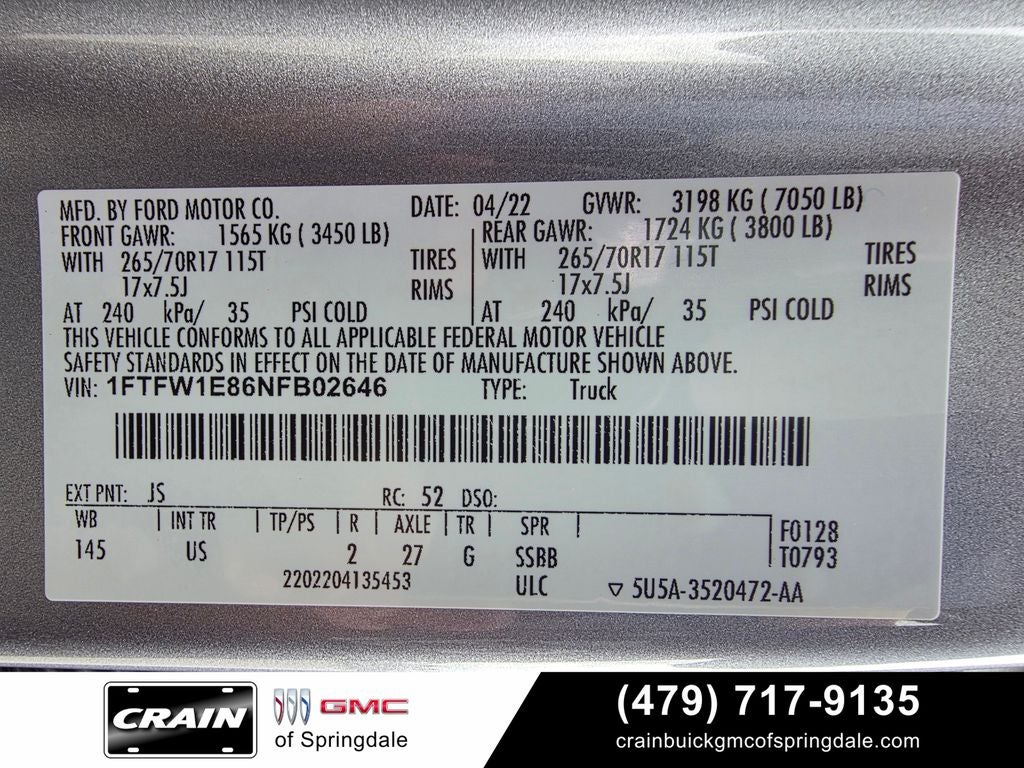 2022 Ford F-150 XLT FX4 4X4 ECOBOOST 3.5 V/6
